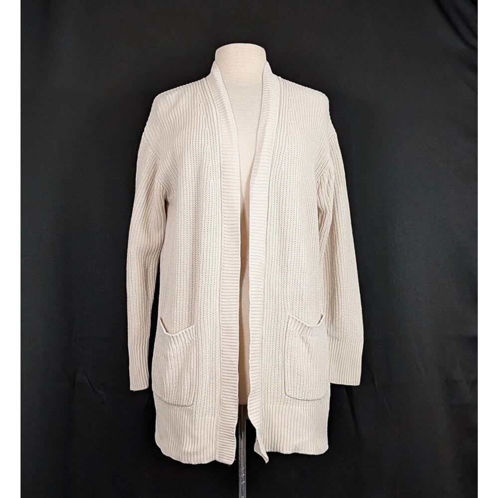 Max & Mia Cardigan Sweater Beige Open Front Cotton Pockets Women's Size L